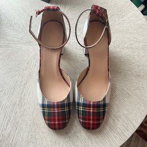 Jcrew holiday plaid rhinestone mid block heel - size 8 - NWT